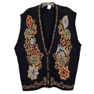 Panther Navy Gold Sweater Vest Button Women's 1X Vintage